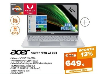 Expert Acer SWIFT 3 SF314-43-R31A offerta