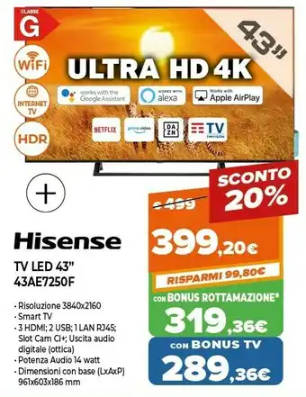 Expert Hisense TV LED 43" 43AE7250F offerta
