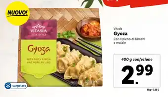 Lidl Vitasia Gyoza Con ripieno di Kimchi e maiale 400 g confezione offerta