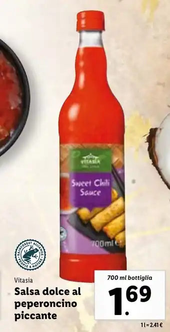 Lidl Vitasia Salsa dolce al peperoncino piccante 700 ml bottiglia offerta