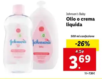 Lidl Johnson's Baby Olio o crema liquida 500 ml confezione offerta