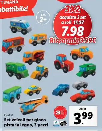 Lidl Playtive Set veicoli per gioco pista in legno, 3 pezzi offerta