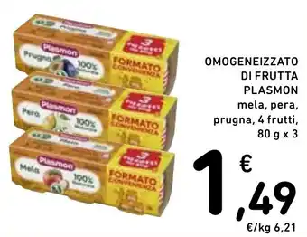 Spazio Conad OMOGENEIZZATO DI FRUTTA PLASMON mela, pera, prugna, 4 frutti, 80 g x 3 offerta