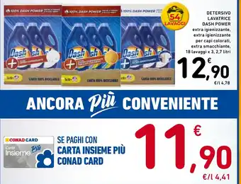 Spazio Conad DETERSIVO LAVATRICE DASH POWER extra igienizzante 3, 2,7 litri offerta