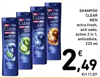 Spazio Conad SHAMPOO CLEAR MEN extra fresh, anti sebo, action 2 in 1, anticaduta, 225 ml offerta