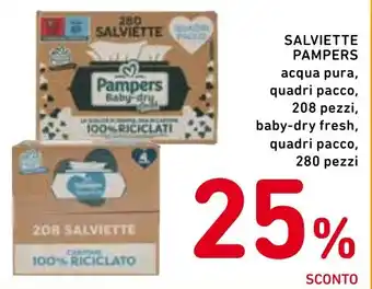 Spazio Conad SALVIETTE PAMPERS acqua pura, quadri pacco, 208 pezzi, baby-dry fresh, quadri pacco, 280 pezzi offerta