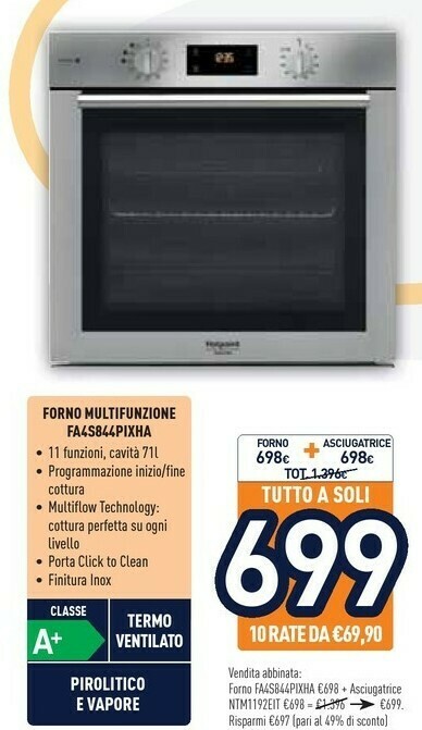 Hotpoint FA4S 844 P IX HA Forno Elettrico 71 L Acciaio Inossidabile A+  offerta di Unieuro