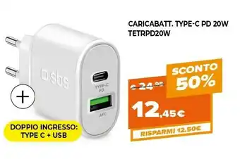 Expert Sbs Caricabatt Type-C PD 20W TETRPD20W offerta