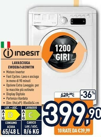 Unieuro Indesit Lavasciuga EWDE861483WITN offerta