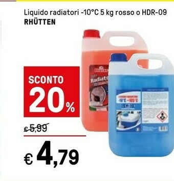 Iper La Grande Rhütten Liquido Radiatori -10 C 5 Kg Rosso/ Hdr-09 offerta