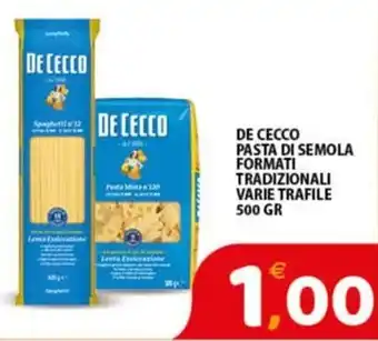 Premium Supermercati DE CECCO PASTA DI SEMOLA FORMATI TRADIZIONALI VARIE TRAFILE 500 GR offerta