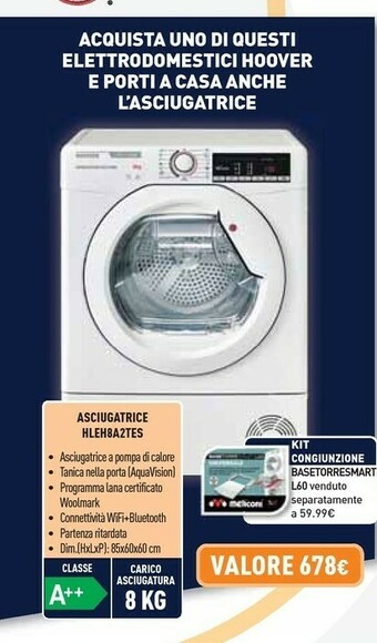 Unieuro Hoover LINK X-CARE HLE H8A2TE-S Asciugatrice Libera Installazione Caricamento Frontale 8 Kg A++ Bianco offerta