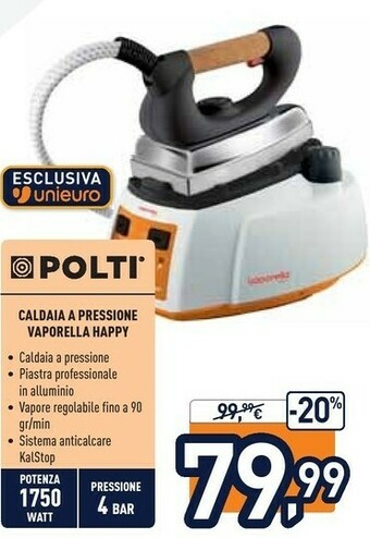 Unieuro Polti Vaporella Happy 1750W 1.1L Alluminio Nero, Bianco offerta