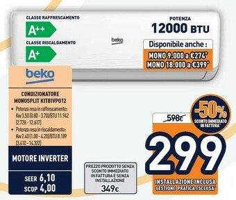 Unieuro Beko Condizionatore Monospilt KITBIVP012 offerta