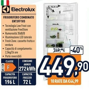 Unieuro Electrolux ENT3FF18S Frigorifero Con Congelatore Da Incasso 267 L A+ Bianco offerta