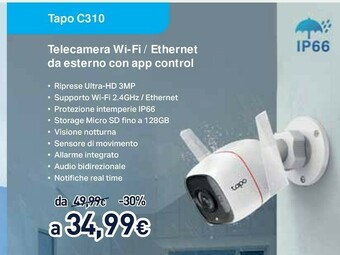 Unieuro Tapo C310 Telecamera Di Sorveglianza Telecamera A Sensore Esterno Parete 2304 X 1296 Pixel offerta