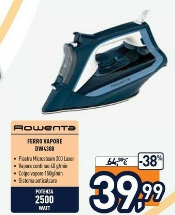 Unieuro Rowenta DW4308 Express Steam, Ferro Da Stiro, Microsteam300 LASER Per Ottima Diffusione Del Vapore, Emissione Continua Di Vap offerta