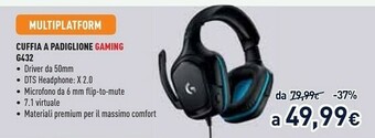 Unieuro Logitech G G432 Cuffia Padiglione Auricolare Nero, Blu offerta
