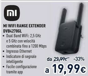 Unieuro Xiaomi Mi Wifi Range Extender DVB4270GL offerta