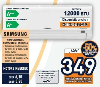Unieuro Samsung Condizionatore Monospilt Kit FAR12MLB offerta
