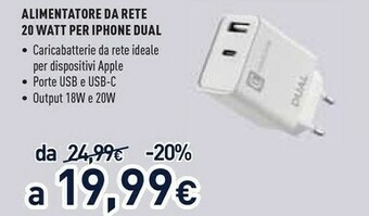 Unieuro Cellularline Alimentatore Da Rete 20 Watt Per Iphone Dual offerta