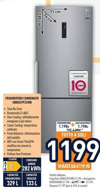 Unieuro Dell LG GBB567PZCMB Frigorifero Con Congelatore Libera Installazione 462 L E Acciaio Inossidabile offerta