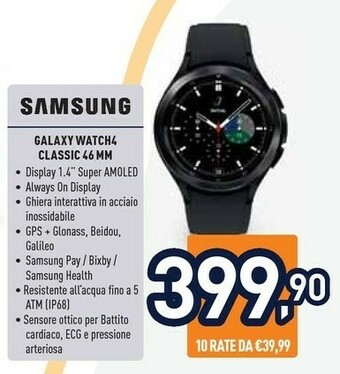 Unieuro Samsung Galaxy Watch4 Classic 3,56 Cm (1.4") 46 Mm SAMOLED Nero GPS (satellitare) offerta