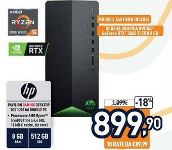 Unieuro HP Pavilion Gaming Desktop TG01-2013NL BUNDLE PC offerta