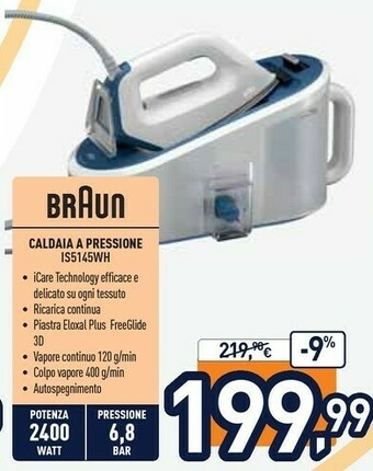 Unieuro Braun IS 5145 WH Ferro Da Stiro A Caldaia 2400 W 2 L Blu, Bianco offerta