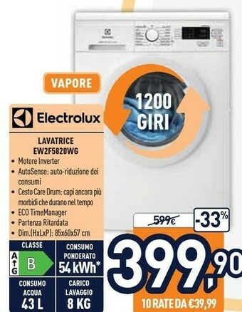 Unieuro Electrolux Lavatrice EW2F5820WG offerta