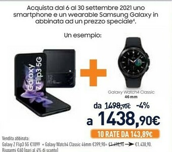 Unieuro Samsung Galaxy Z Flip3 + Galaxy Watch4 Classic 46mm offerta