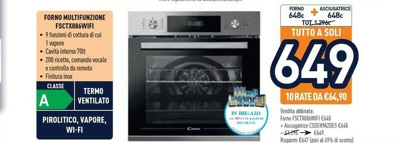 Candy Smart Steam FSCTX886 WIFI 70 L A Acciaio Inossidabile offerta di  Unieuro