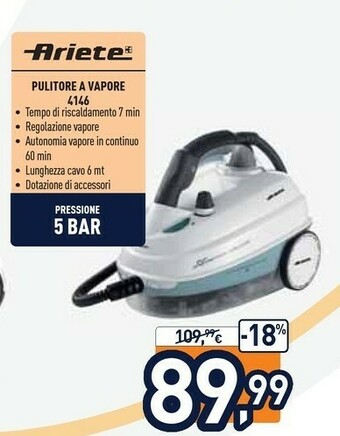 Unieuro Ariete 4146 Pulitore A Vapore Cilindrico 1.6L 1500W Blu, Bianco offerta