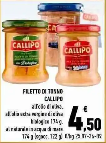 Conad City FILETTO DI TONNO CALLIPO all'olio di oliva, all'olio extra vergine di oliva biologico 174 g offerta