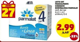 PENNY Parmalat Latte Parzialmente Scremato UHT 1000 G(ml) offerta