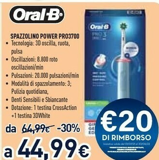 Unieuro Oral B Spazzolino Power PRO3700 offerta