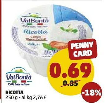 PENNY Valbontà Ricotta 250 G(ml) offerta