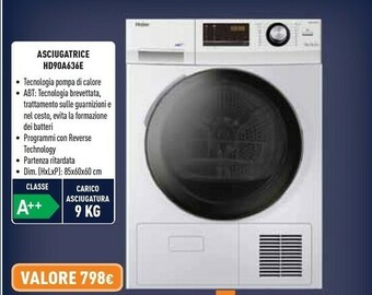 Unieuro Haier HD90-A636-E Asciugatrice Libera Installazione Caricamento Frontale Bianco 9 Kg A++ offerta