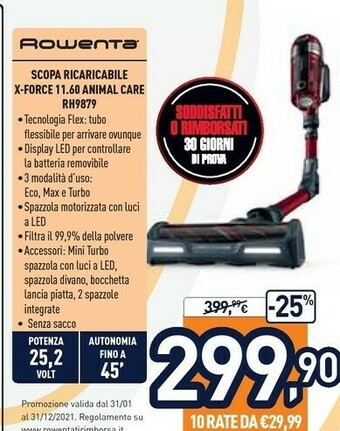 Unieuro Rowenta Scopa Ricaricabile X-force 11.60 Animal Care RH9879 offerta