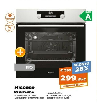 Expert Hisense BSA5222AX Forno Forno Elettrico 71 L Nero, Acciaio Inossidabile A offerta