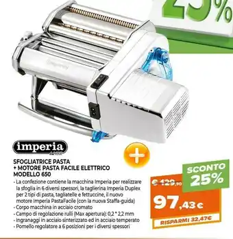 Expert Imperia Sfogliatrice Pasta + Motore Pasta Facile Elettrico Modello 650 offerta