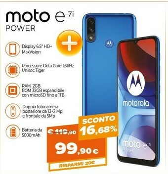 Expert Motorola Moto E7i Power 16,5 Cm (6.5") Android 10 Go Edition 4G USB Tipo-C 2 GB 32 GB 5000 MAh Blu offerta