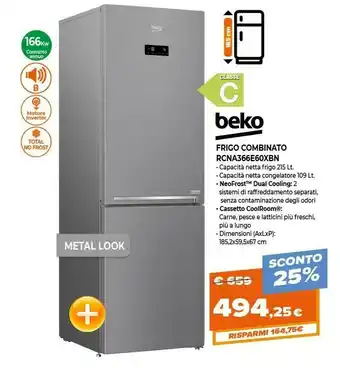 Expert Beko RCNA366E60XBN Frigorifero Con Congelatore Libera Installazione 324 L C Metallico offerta