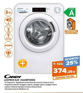 Expert Candy Smart Inverter CS44 128TXME/2-S Lavatrice Libera Installazione Caricamento Frontale 8 Kg 1200 Giri/min A Bianco offerta