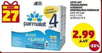 PENNY Parmalat Latte Parzialmente Scremato UHT 1000 G(ml) offerta