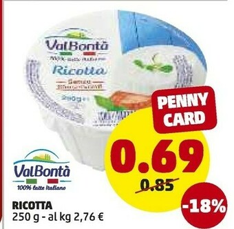 PENNY Valbontà Ricotta 250 G(ml) offerta