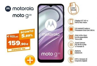 Expert Motorola Moto G G20 16,5 Cm (6.5") Android 11 4G USB Tipo-C 4 GB 64 GB 5000 MAh Blu offerta