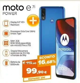 Expert Motorola Moto E7i Power 16,5 Cm (6.5") Android 10 Go Edition 4G USB Tipo-C 2 GB 32 GB 5000 MAh Blu offerta