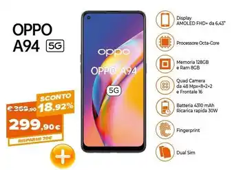 Expert Oppo A94 5G A94 16,3 Cm (6.43") Doppia SIM ColorOS 11.1 USB Tipo-C 8 GB 128 GB 4310 MAh Blu offerta