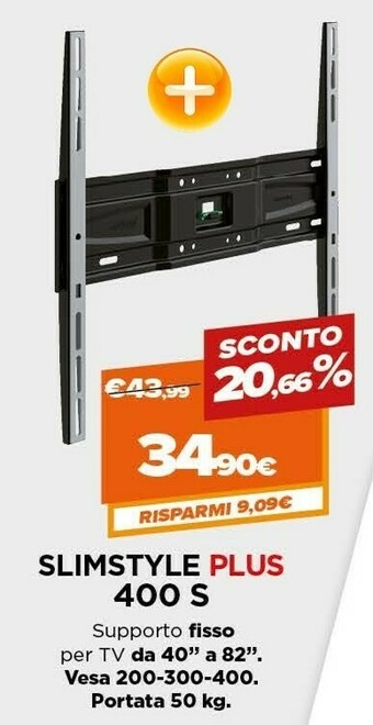 Expert Meliconi SlimStyle Plus 400 S 2,08 M (82") Nero offerta